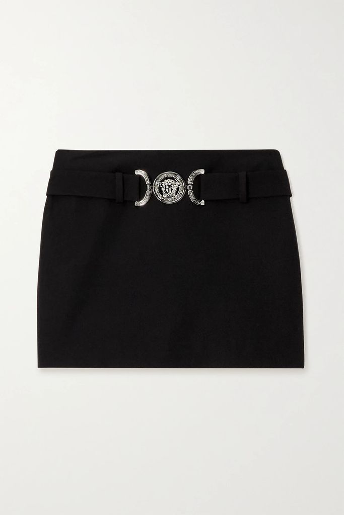 Belted Grain De Poudre Wool Mini Skirt - Black