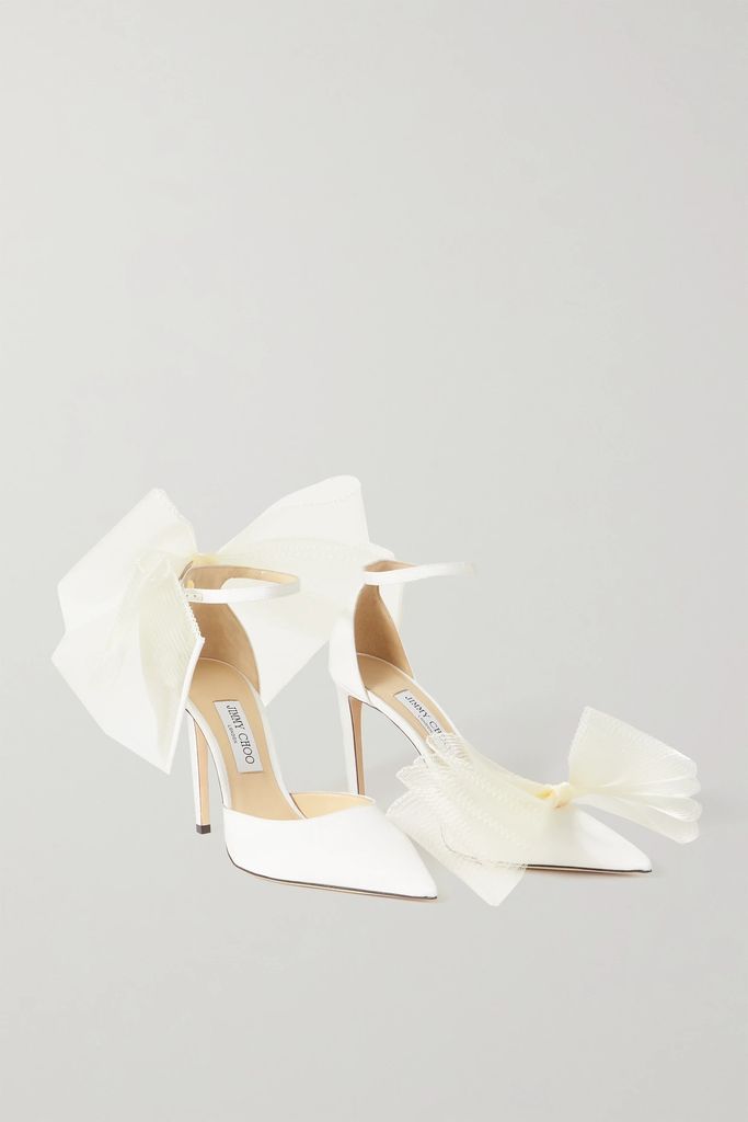 Averly 100 Bow-detailed Faille Pumps - White