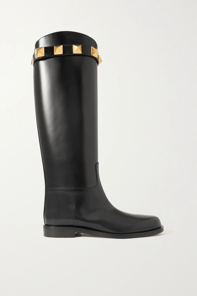 Valentino Garavani Roman Stud Leather Knee Boots - Black