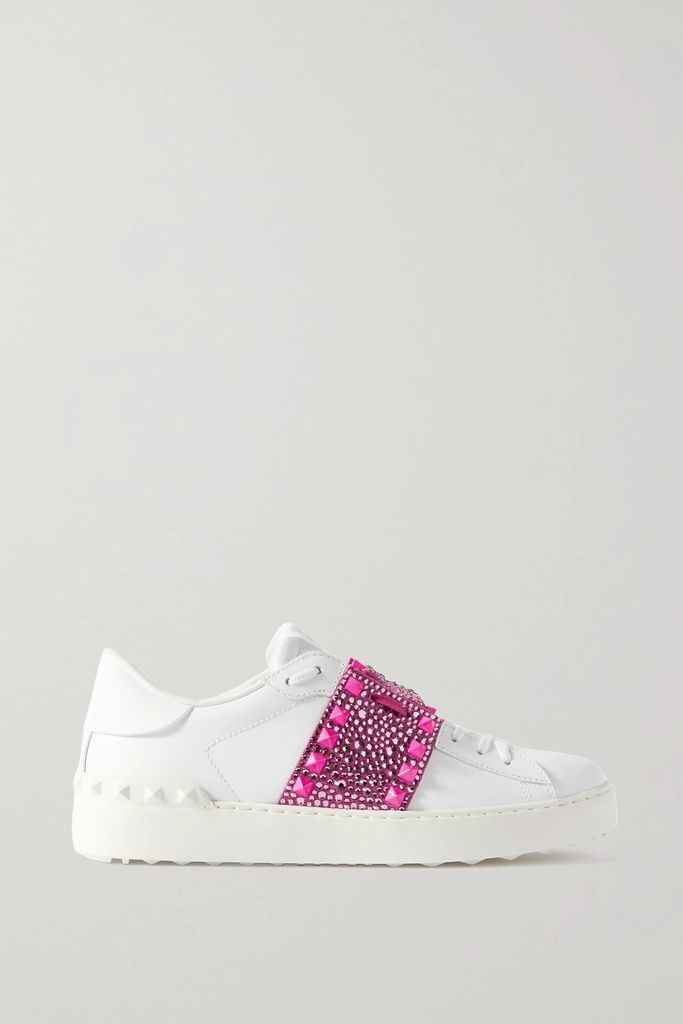 Valentino Garavani Rockstud Untitled Crystal-embellished Leather Sneakers - White