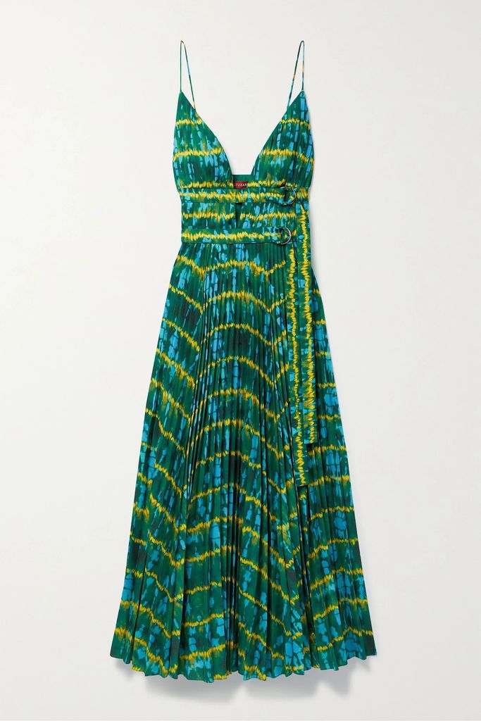 Winda Pleated Tie-dyed Crepe De Chine Maxi Dress - Green