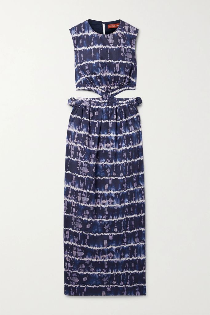 Ashima Cutout Tie-dyed Cotton-blend Poplin Midi Dress - Blue