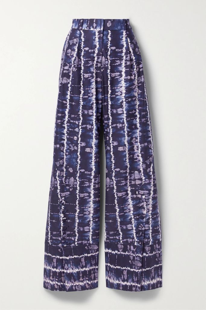 Hency Tie-dyed Cotton-blend Poplin Wide-leg Pants - Blue