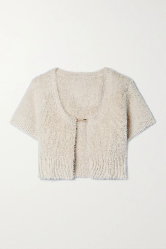 La Maille Neve Cropped Brushed Knitted Cardigan - Off-white