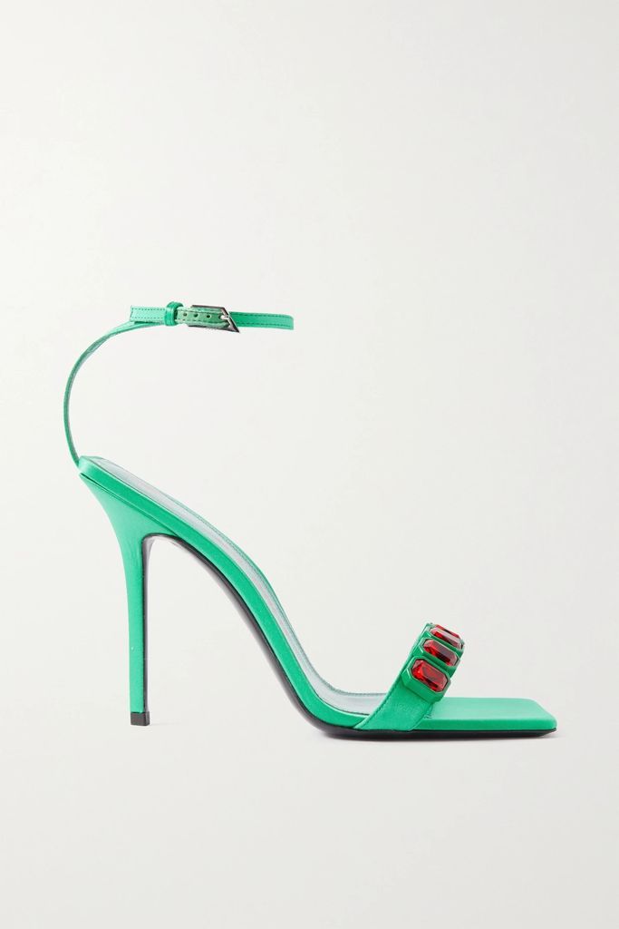 Sienna Embellished Satin Sandals - Mint