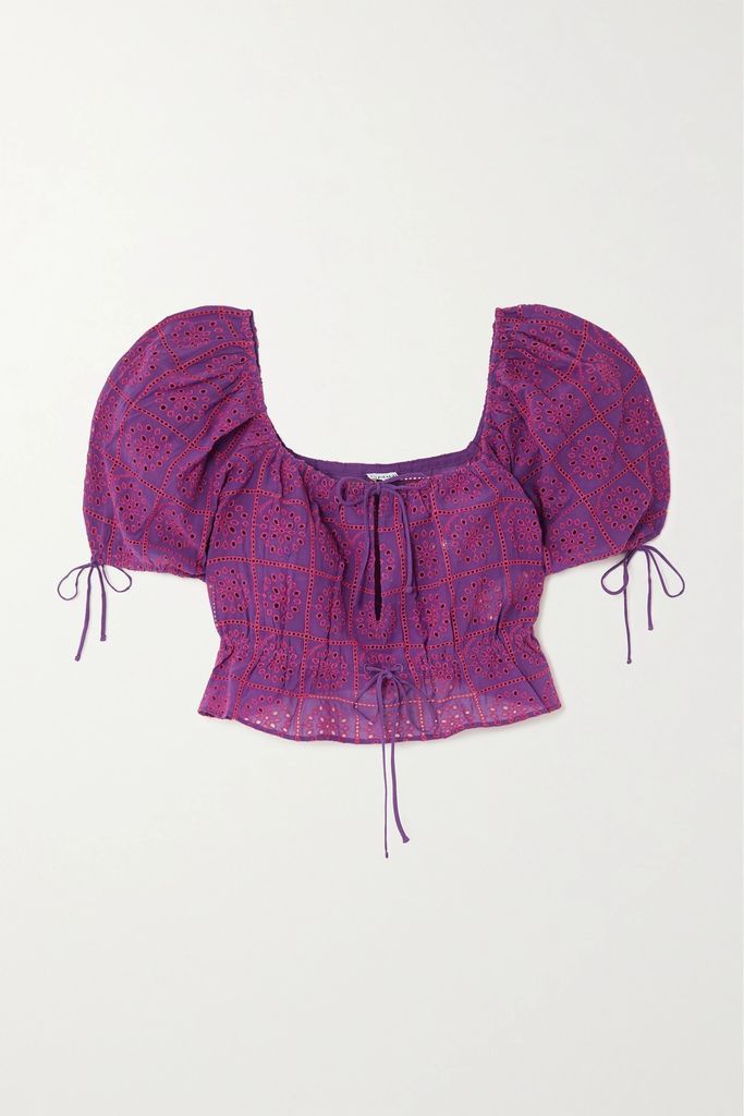 Cropped Broderie Anglaise Organic Cotton Top - Magenta