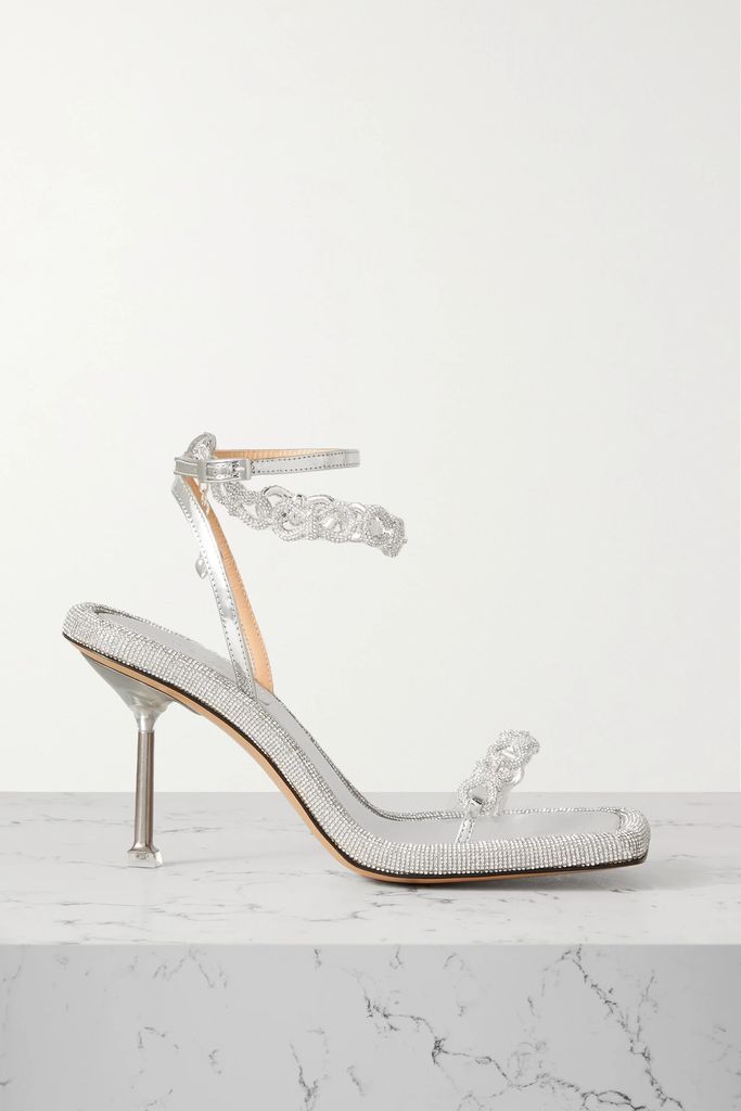 Crystal-embellished Pvc And Metallic Leather Sandals - Silver