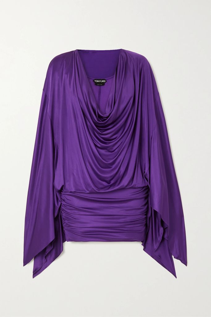 Draped Ruched Jersey Mini Dress - Purple