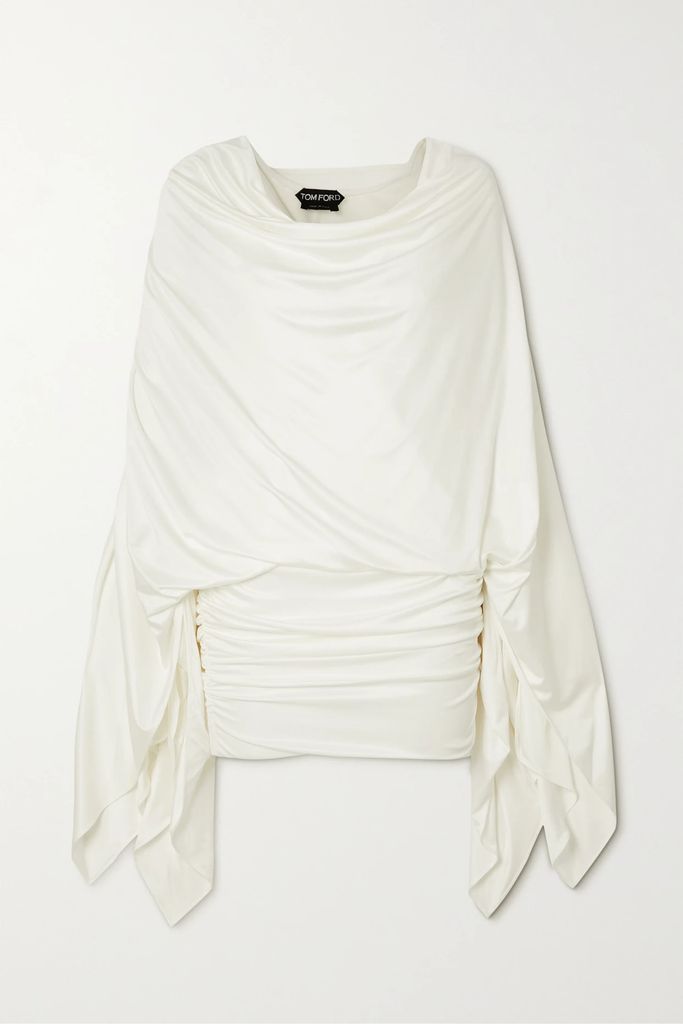 Draped Ruched Jersey Mini Dress - White