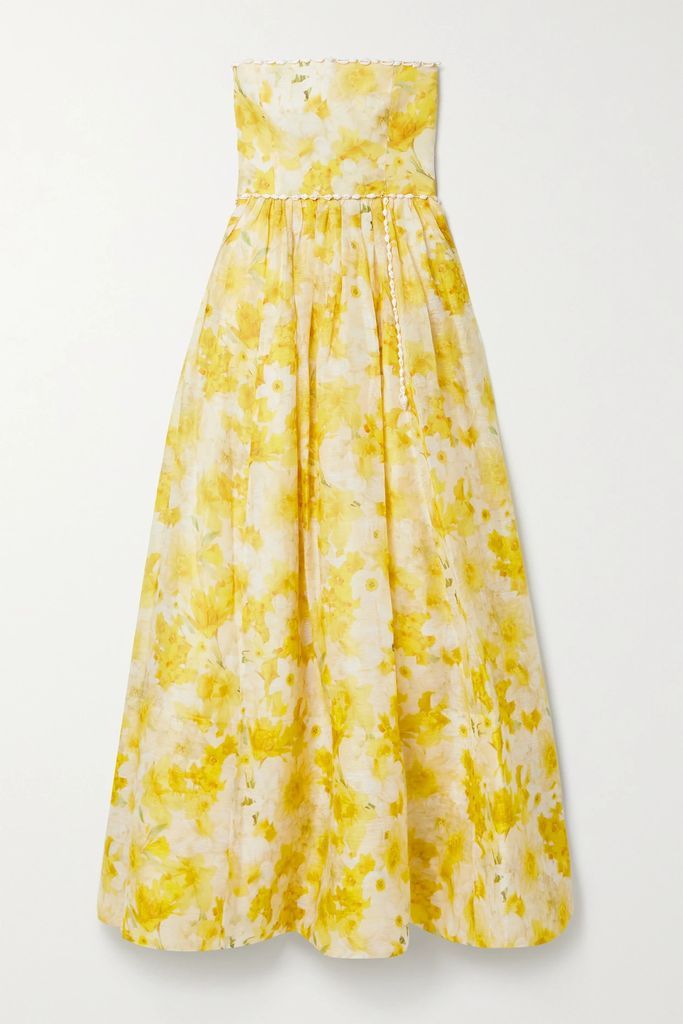 Wonderland Strapless Embellished Linen And Silk-blend Maxi Dress - Yellow