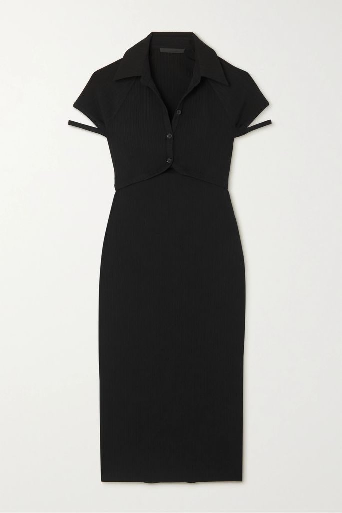 Cutout Ribbed-knit Midi Dress - Black