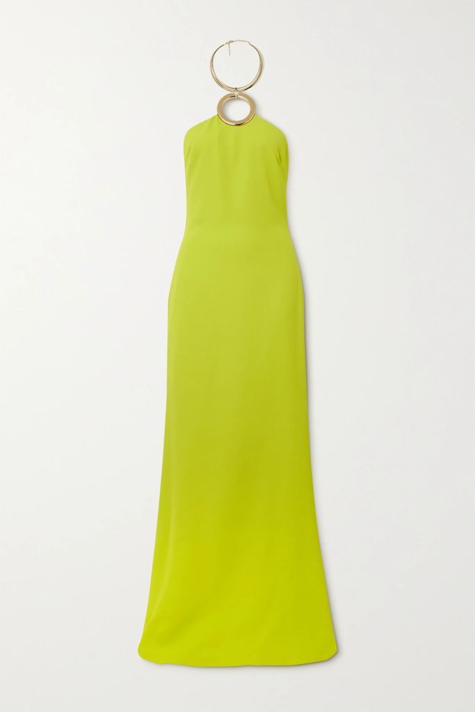 Embellished Crepe Halterneck Gown - Chartreuse