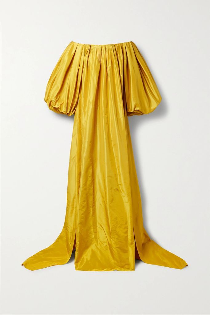 Off-the-shoulder Gathered Silk-taffeta Gown - Mustard