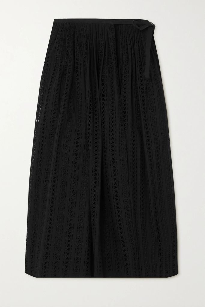 Broderie Anglaise Cotton Wrap Skirt - Black
