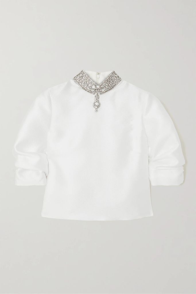 Crystal-embellished Mikado-piqué Blouse - White