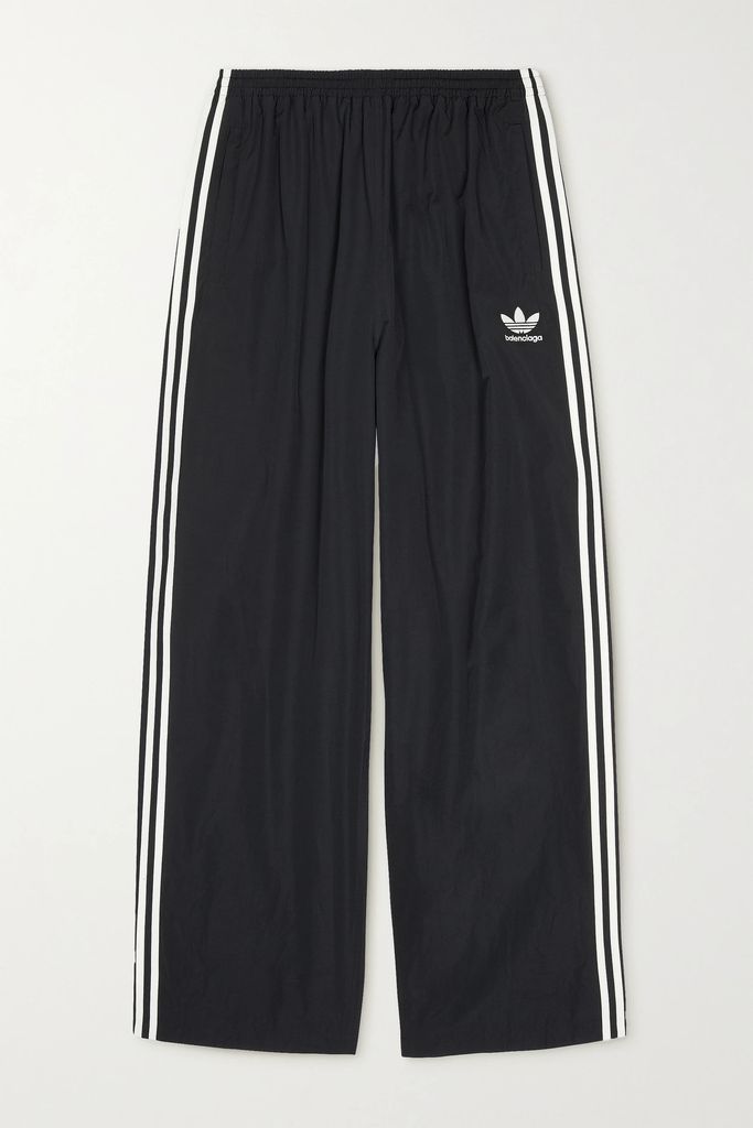+ Adidas Striped Embroidered Cotton-blend Poplin Track Pants - Black