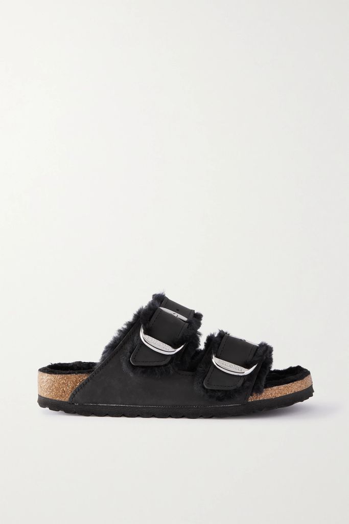 Arizona Shearling-lined Suede Sandals - Black