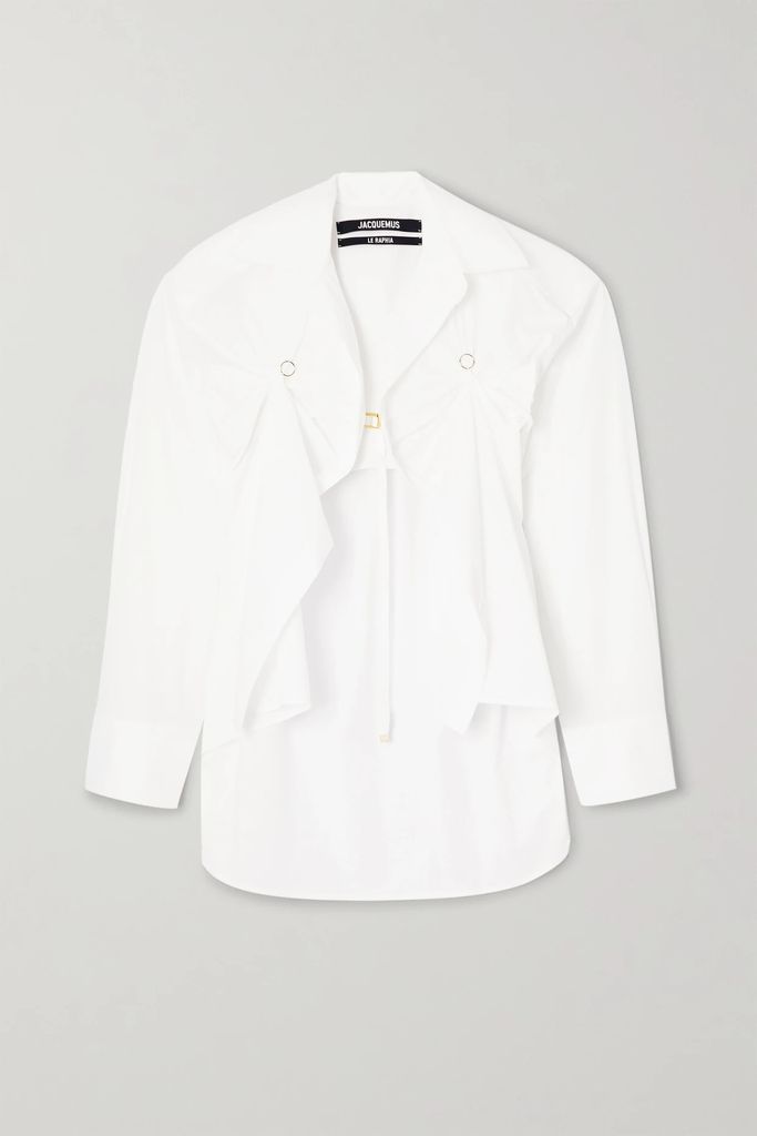 Amaro Cropped Draped Cotton-blend Poplin Shirt - White