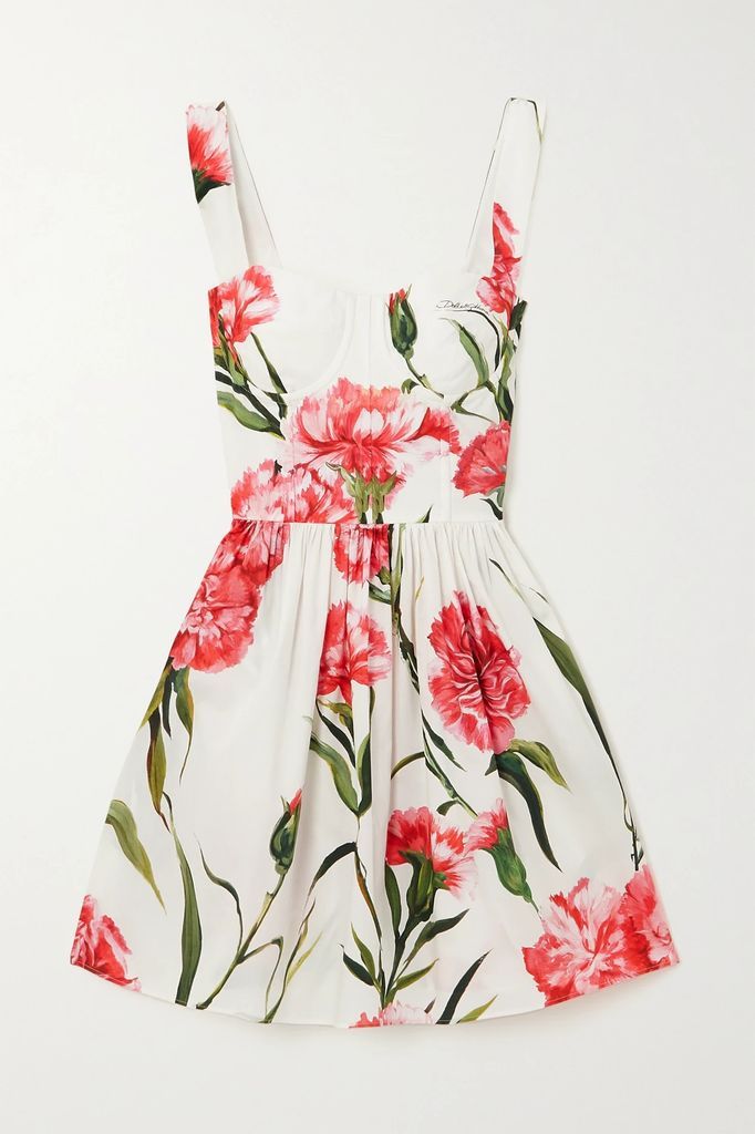 Pleated Floral-print Cotton-poplin Mini Dress - Pink