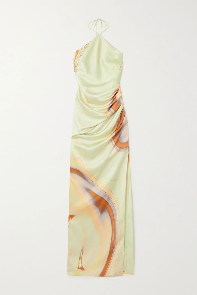Hansel Ruched Printed Satin Halterneck Gown - Off-white