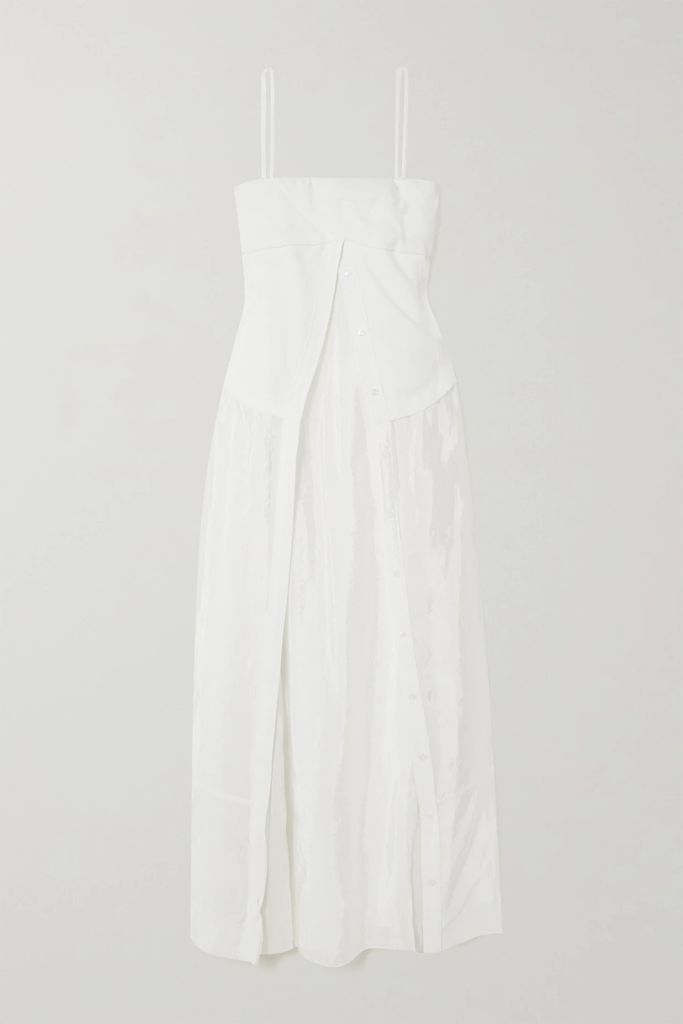 Ala Pleated Gathered Cotton-blend Crepe And Ripstop Maxi Dress - White