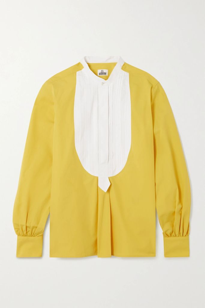 Pintucked Two-tone Cotton-poplin Shirt - Yellow