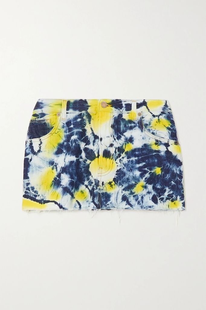 Moonrise Frayed Tie-dyed Denim Mini Skirt - Blue