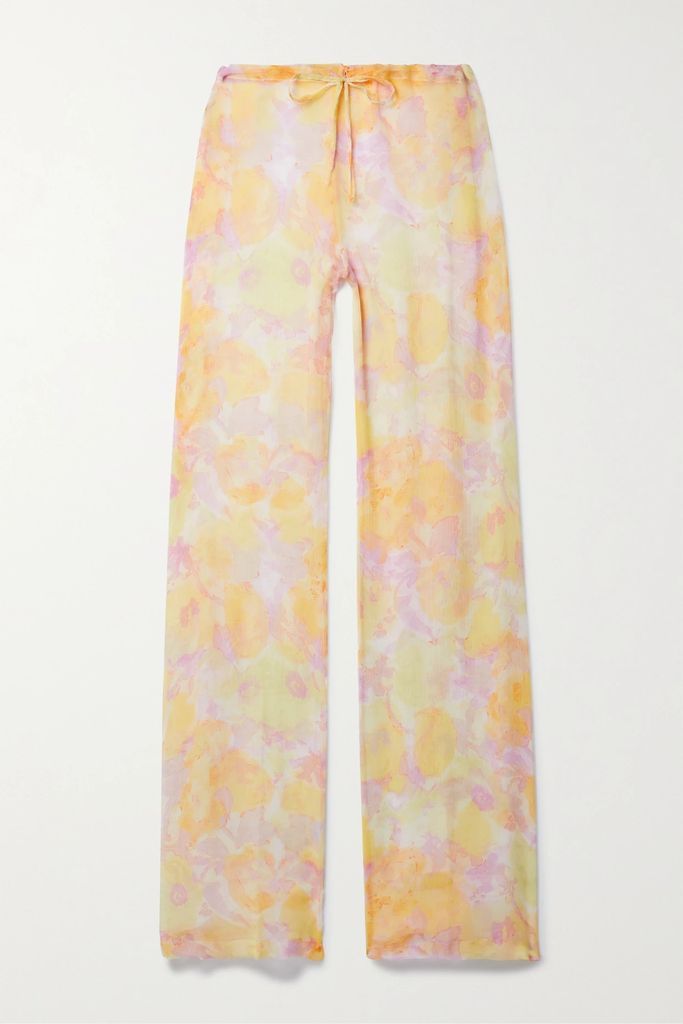 Floral-print Silk-crepon Straight-leg Pants - Orange