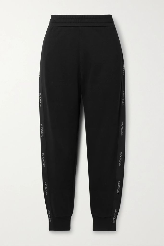 Satin-trimmed Cotton-jersey Tapered Track Pants - Black