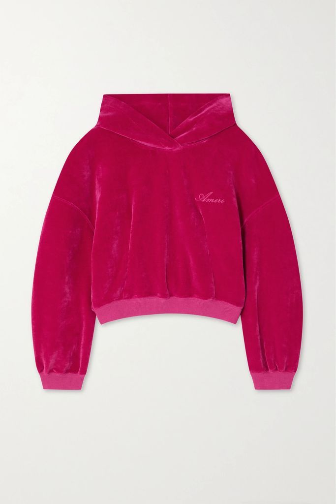 Cropped Cotton-velour Hoodie - Pink