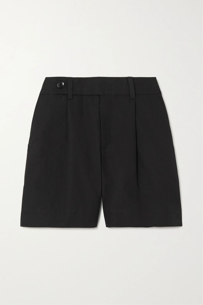 Pleated Cotton And Linen-blend Shorts - Black