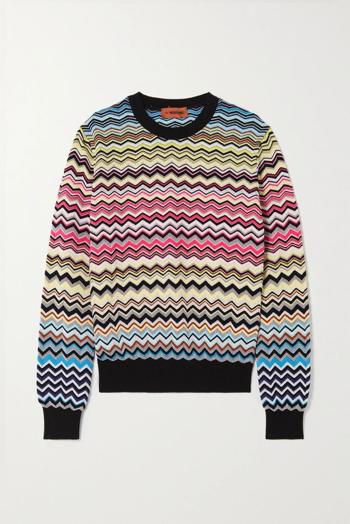 Crochet-knit Cotton-blend Sweater - Black