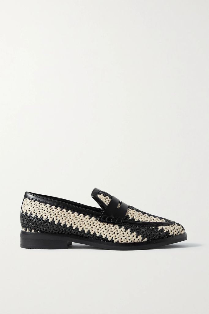 Alexa Leather-trimmed Two-tone Raffia Loafers - Black