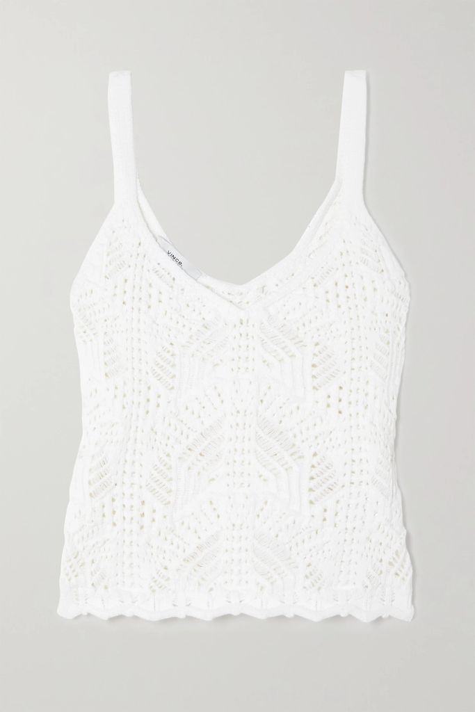 Crochet-knit Cotton Tank - White