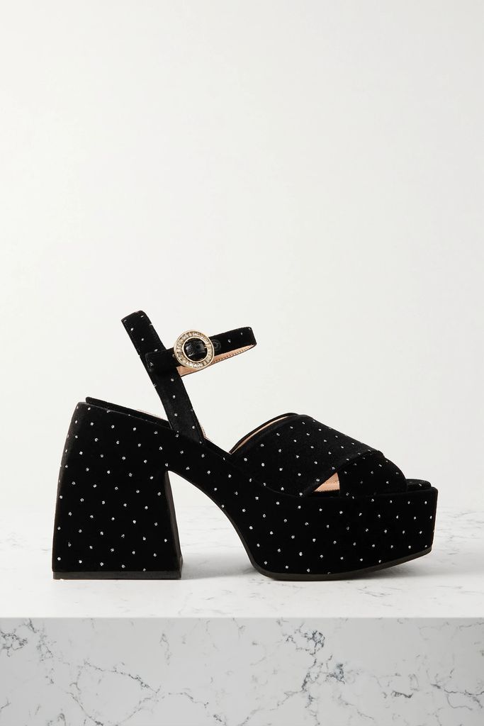 Bulla Joni Crystal-embellished Velvet Platform Sandals - Black