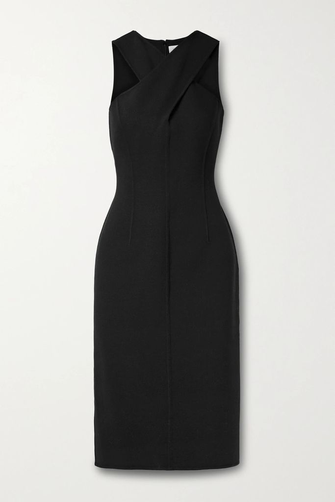 Wool-blend Crepe Midi Dress - Black