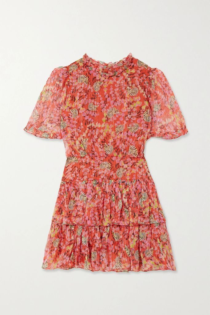 Ava Tiered Floral-print Silk And Lurex-blend Chiffon Mini Dress - UK 4