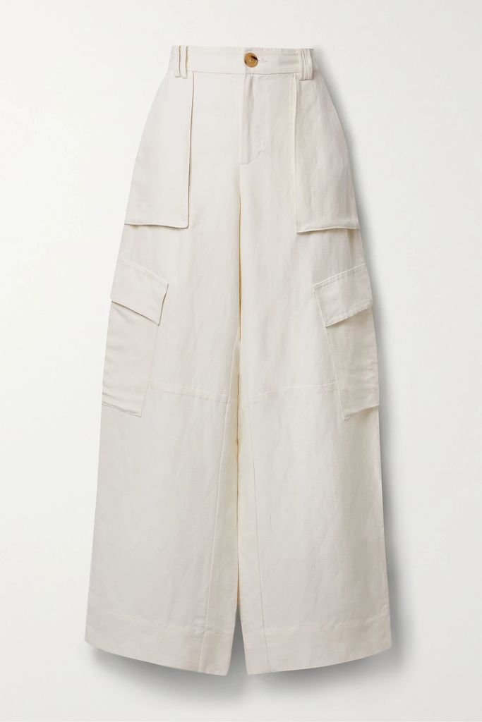 Linen-blend Wide-leg Cargo Pants - Off-white