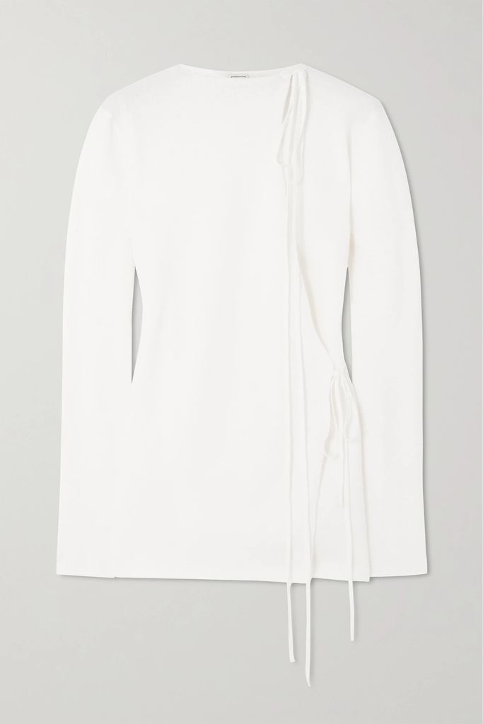 Tie-detailed Wool Wrap Cardigan - Off-white
