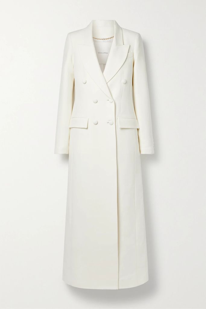 Double-breasted Wool And Silk-blend Coat - Ivory