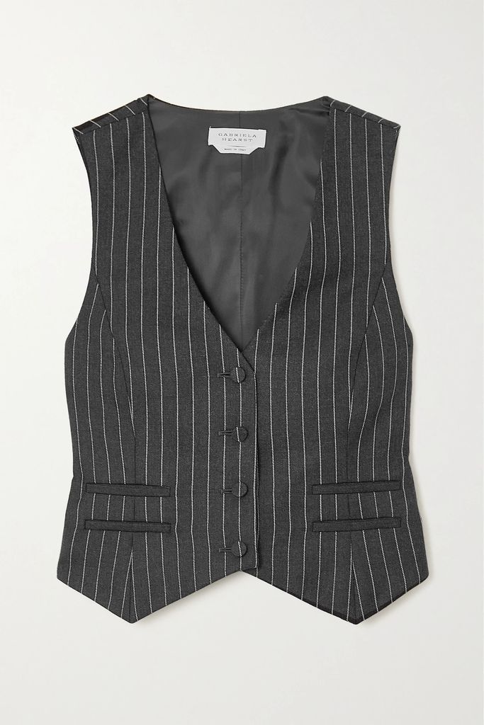 Zeta Striped Wool-twill Vest - Dark gray