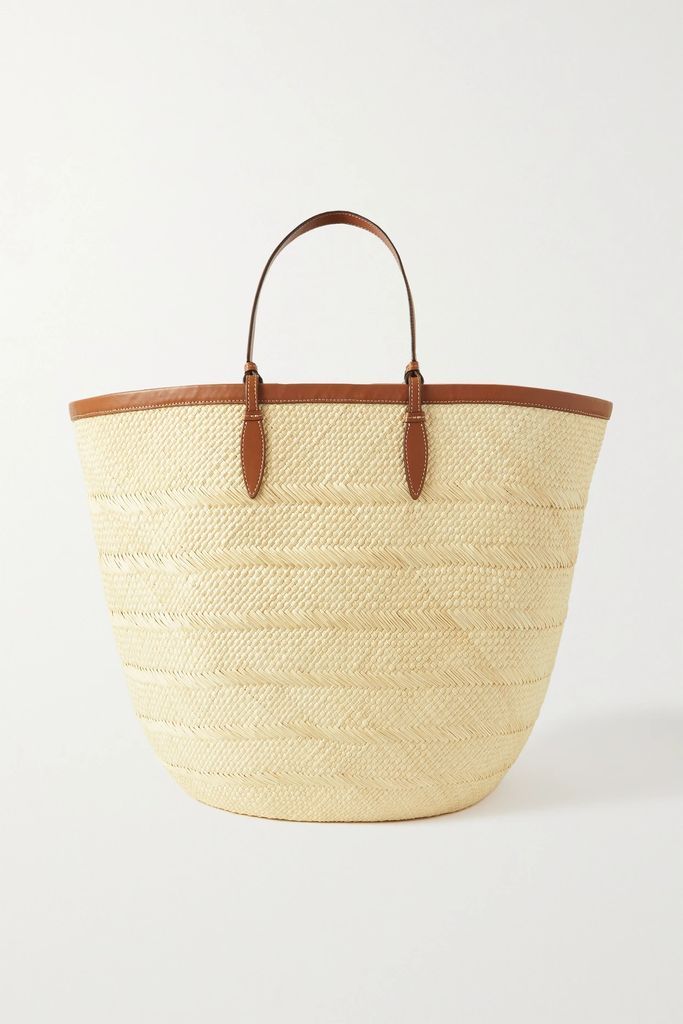Iraca Large Leather-trimmed Woven Raffia Tote - Neutral