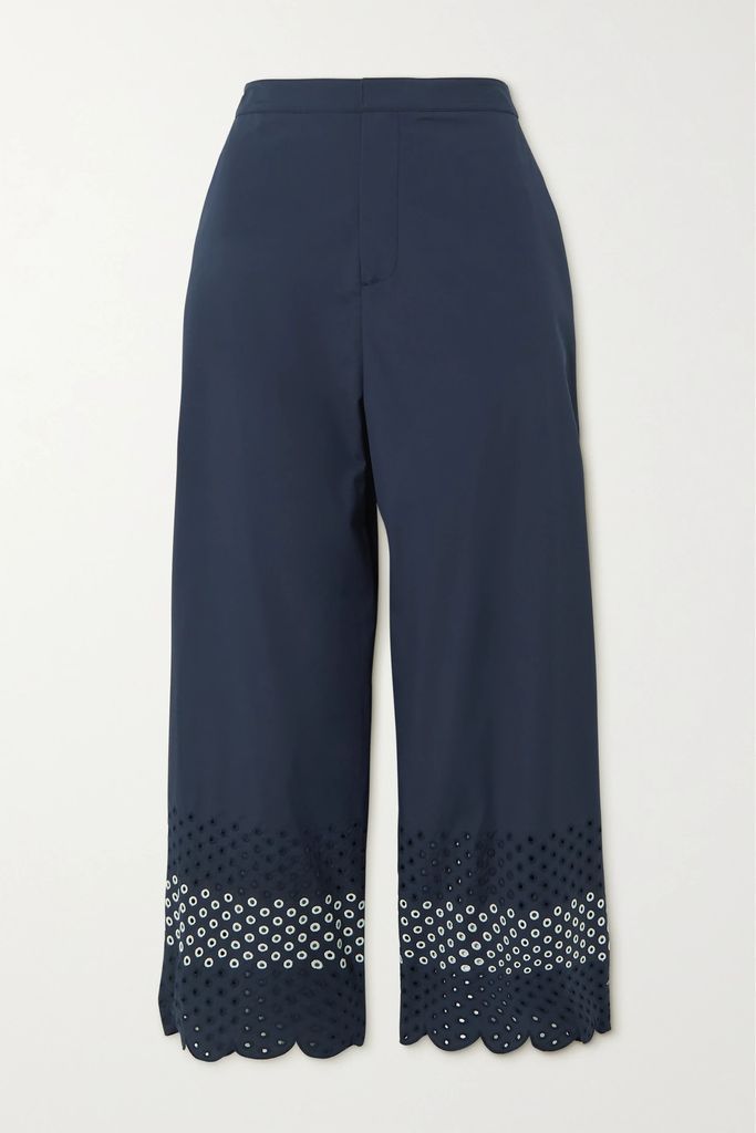 Scalloped Broderie Anglaise Cotton-blend Culottes - Navy