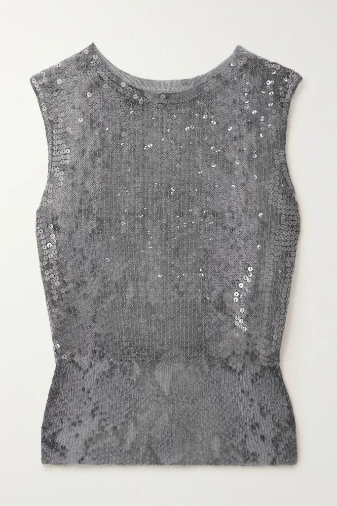 Tania Sequined Snake-print Knitted Tank - Snake print