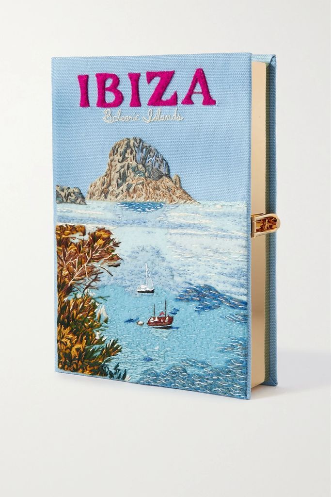 Ibiza Voyages Embroidered Appliquéd Canvas Clutch - Blue