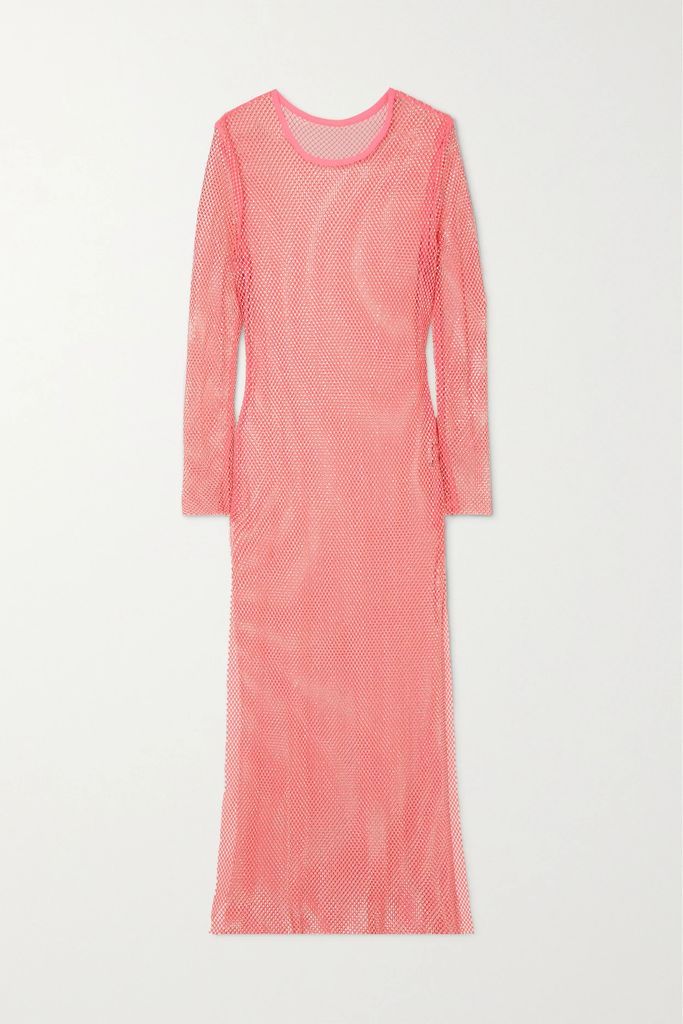 Crystal-embellished Open-knit Maxi Dress - Pink