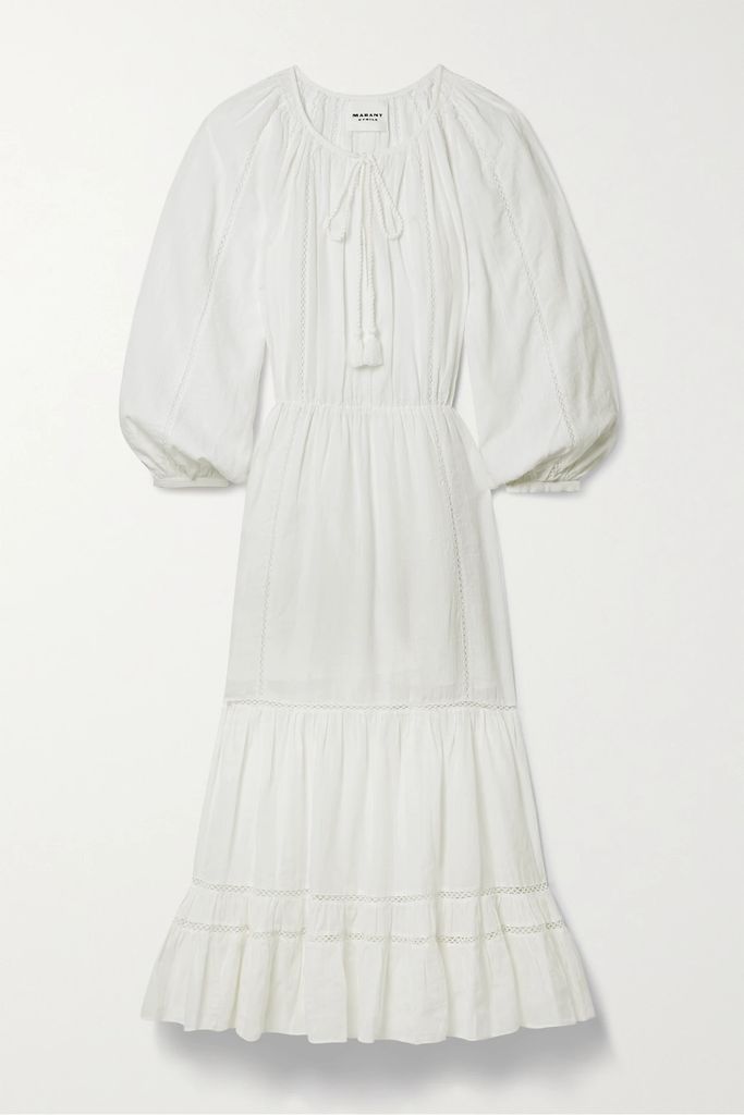 Latifa Crochet-trimmed Cotton-blend Voile Maxi Dress - White
