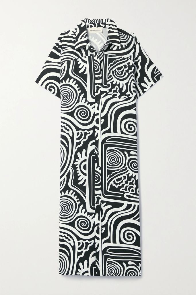 Abbie Printed Tencel Lyocell And Linen-blend Midi Dress - Black