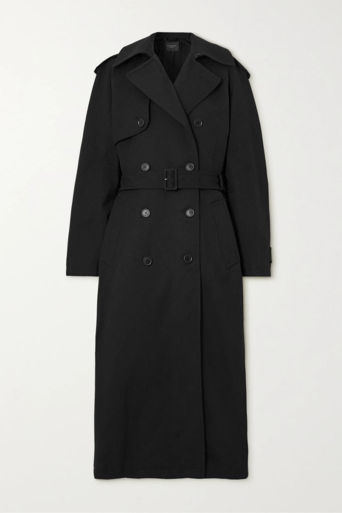 Hourglass Oversized Double-breasted Wool And Cotton-blend Trench Coat - Black