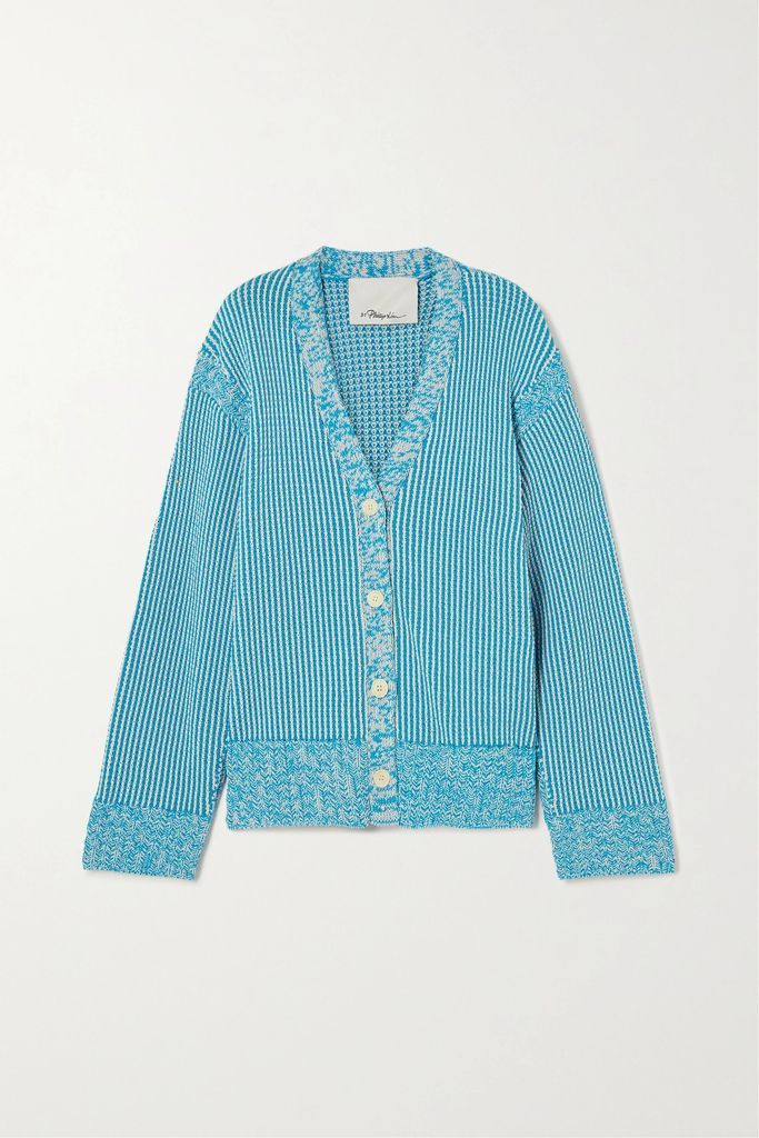Oversized Striped Cotton-blend Cardigan - Turquoise